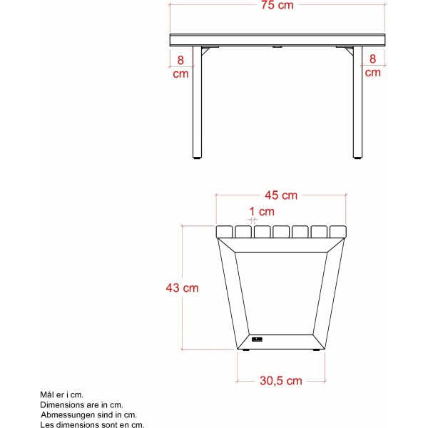 Plus Siesta Living Loungeskam / bord, 75 cm, svart