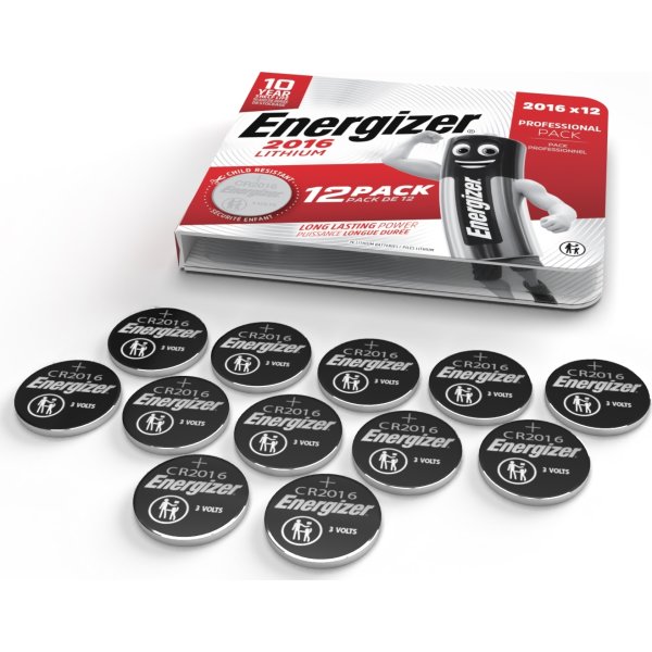 Energizer Litium CR2016 knappcellsbatteri, 12 st