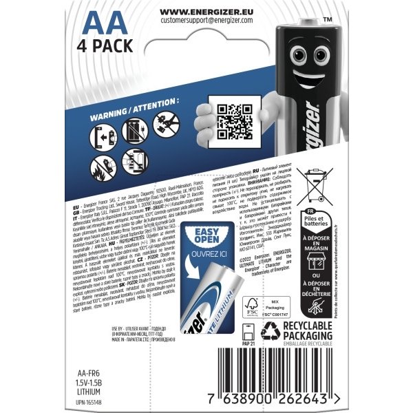 Energizer Lithium Standard AA batteri, 4 st.