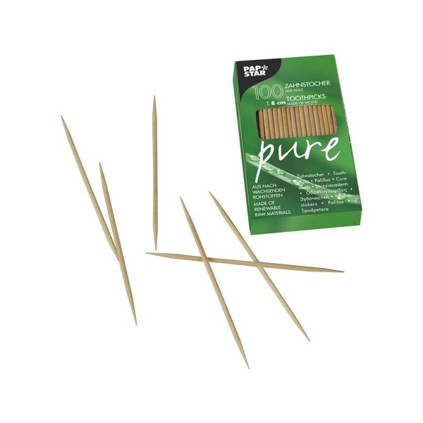 Tandpetare PURE Trä rund 8cm 100/fp