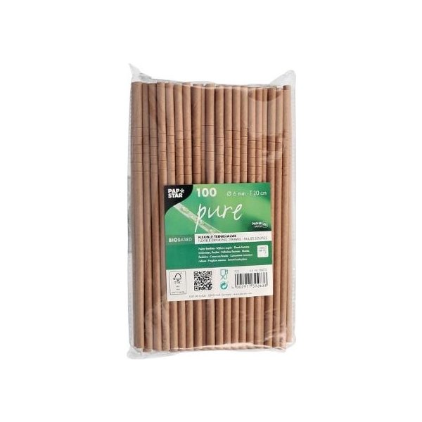 Sugrör PURE papp böjbar 20cm brun 100/fp