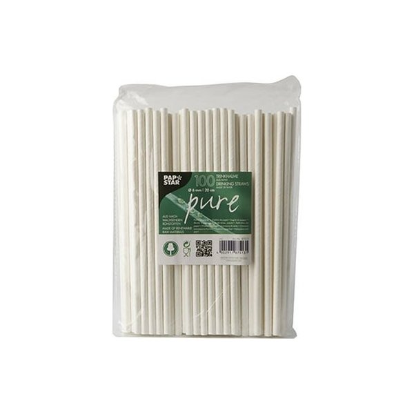 Sugrör PURE papper 6mmx20cm vit 100/fp