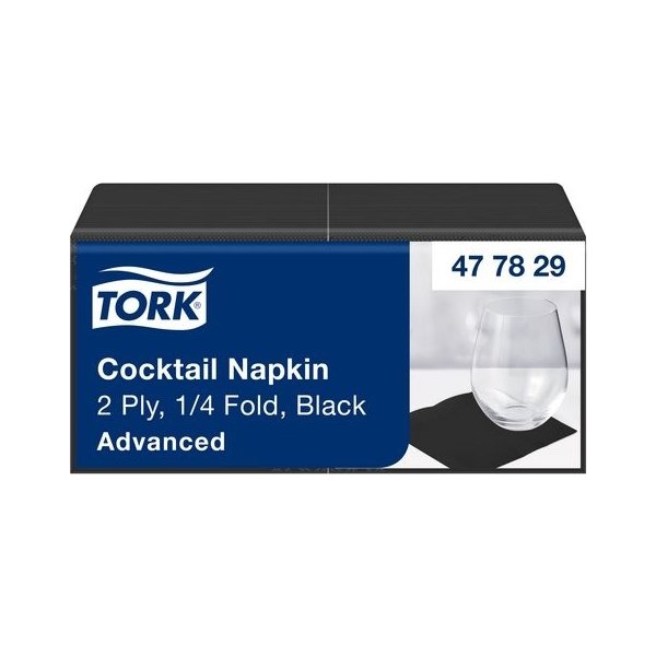 Servett TORK Cocktail 2-lag svart 200/fp