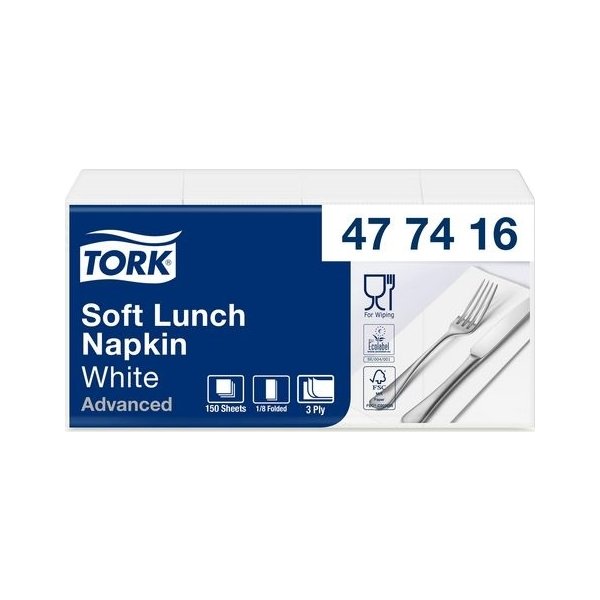 Servett TORK 1/8-vikt 3-lag vit 150/fp