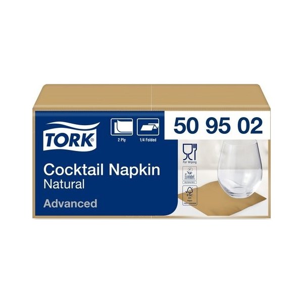 Servett TORK Cocktail 2-lag natur 200/fp