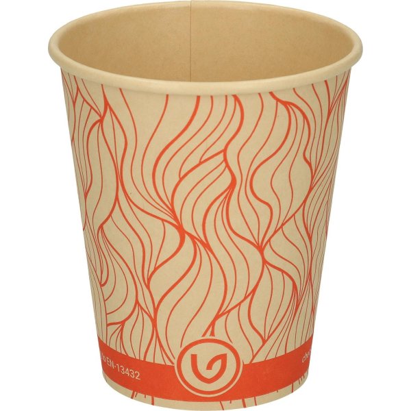 Pappersmugg, orange/natur, plastfri, 25 cl, 50 st.