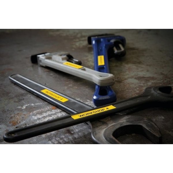 Dymo Rhino Vinyltape 19mm, svart på gul