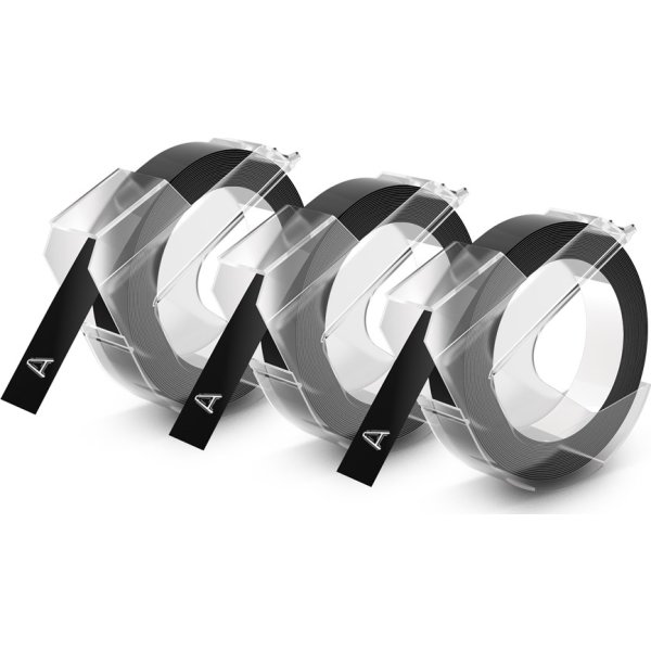 Dymo 3D präglingstape med lim, 9 mm, svart, 3 st