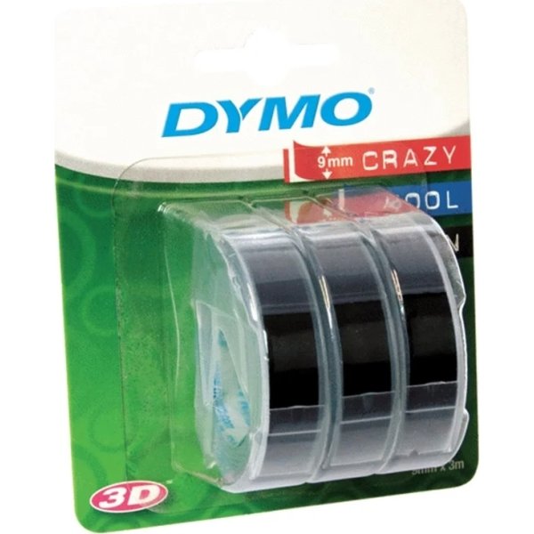 Dymo 3D präglingstape med lim, 9 mm, svart, 3 st