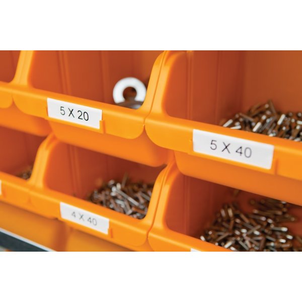 Dymo Rhino Vinyltape 12mm, vit på röd