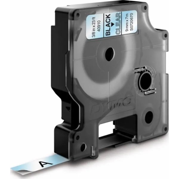 Dymo D1 etikettband 9mm, svart på klar