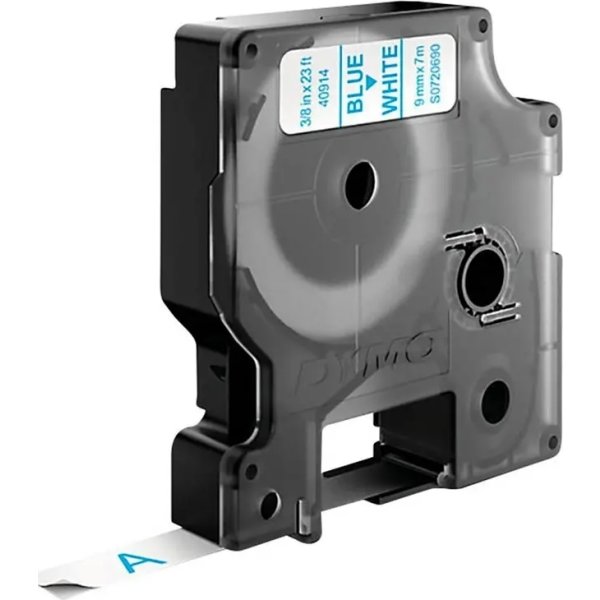 Dymo D1 etikettape, 9 mm, blå på vit
