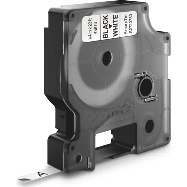 Dymo D1 etikettape 6mm, svart på vitt