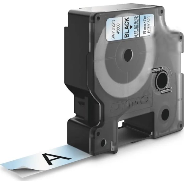 Dymo D1 etikettape, 19 mm, svart på genomskinlig