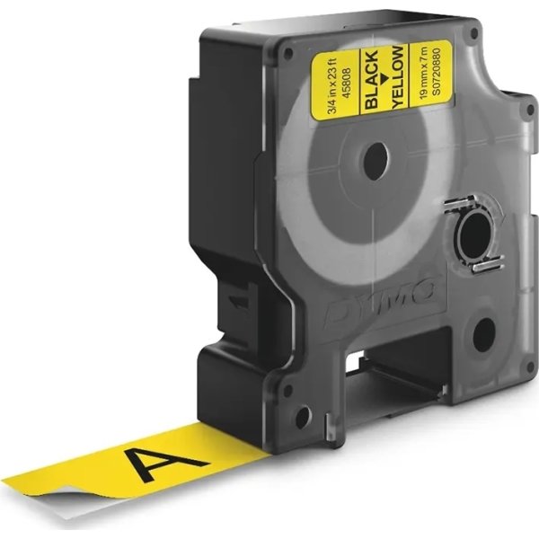 Dymo D1 etikettape, 19 mm, svart på gul