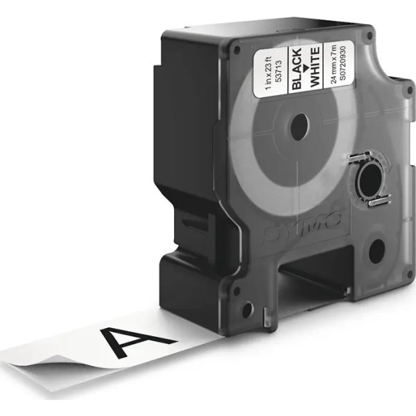 Dymo D1 etikettape, 24 mm, svart på vit