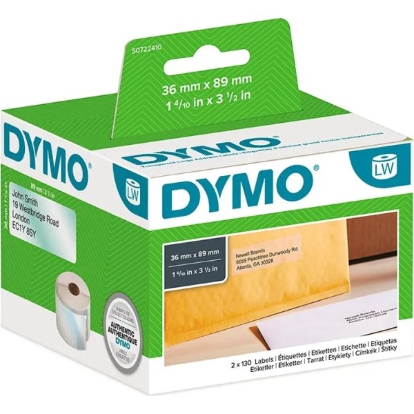 Dymo LW adressetikett i plast, 36x89 mm