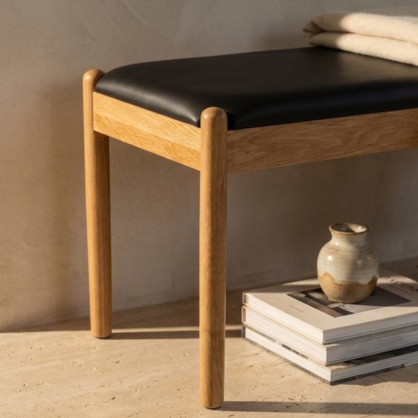 NordicLine Bänk, ek, stoppad sits, natur/svart