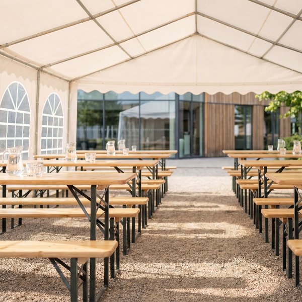 Lyxigt partytält 5x8 m, 42 personer, PVC, vit