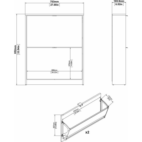 Skoskåp BudgetLine 2 fällbara luckor 2 fack Svart