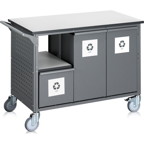 Avfallssorteringsvagn, 6 behållare, 240 L, grå