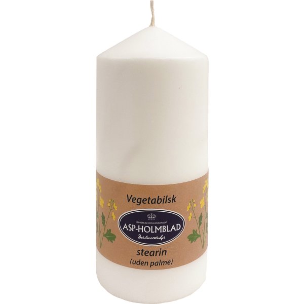 Blockljus, vegetabiliskt stearin, 6,8x15 cm, vit