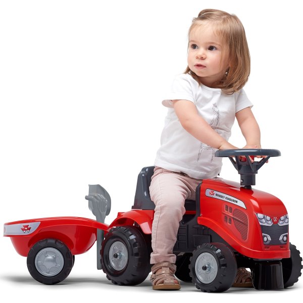 FALK Baby Massey Ferguson traktor med släp, röd