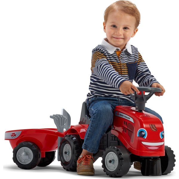 FALK Baby Massey Ferguson traktor med släp, röd