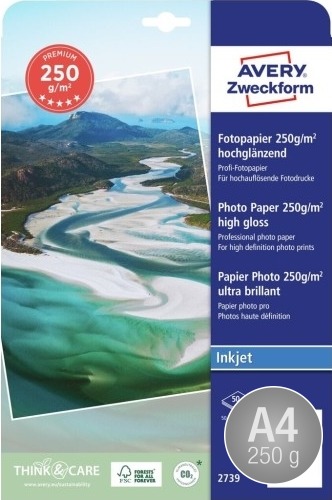 Avery Inkjet fotopapper, glansigt, A4 / 250 g / 50