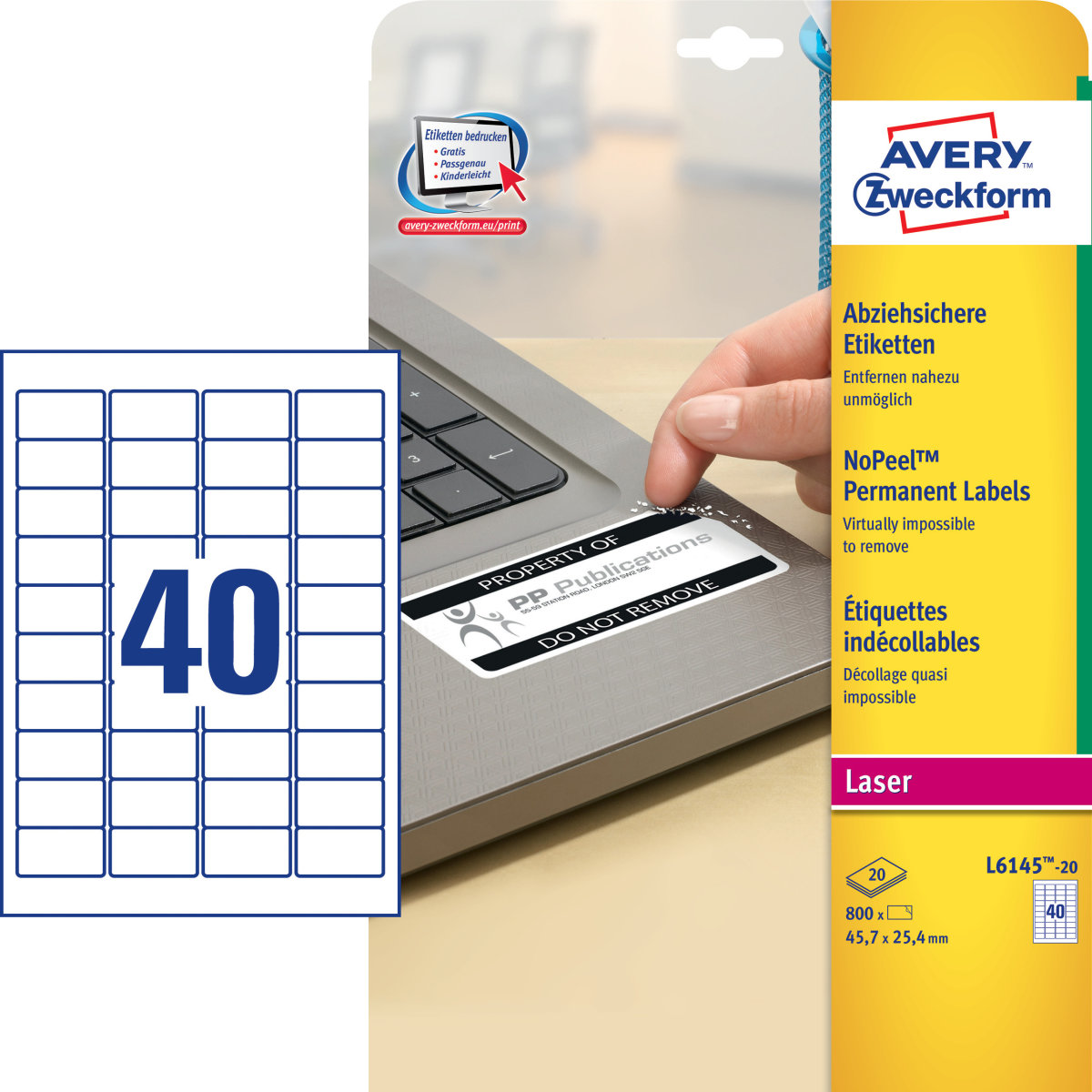 Avery L6145-20 plomb.etiketter, 45,7 x 25,4 mm