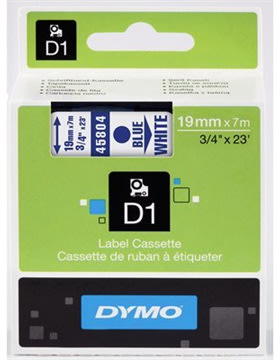 Dymo D1 labeltape 19mm, blå på hvid