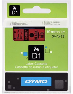 Dymo D1 labeltape 19mm, sort på rød