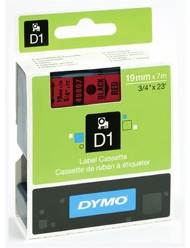 Dymo D1 labeltape 19mm, sort på rød
