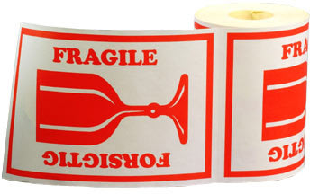 Etikettrulle 46x65 mm ‘försiktigt/glas/fragile'