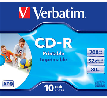 Verbatim CD-R 700mb Printable, Jewelcase, 10 stk
