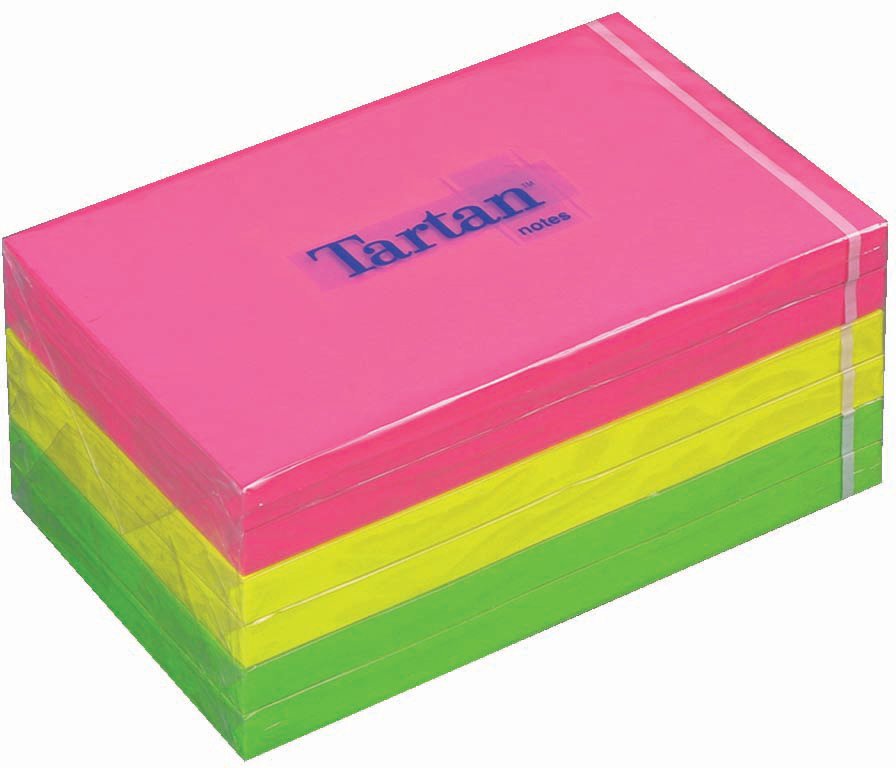 Tartan memoblock 76x127 mm, rosa, neongrön, gul
