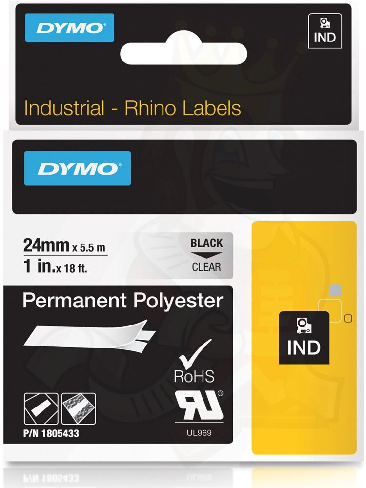 Dymo RHINO Permanent Polyester 6mm, svart på klar