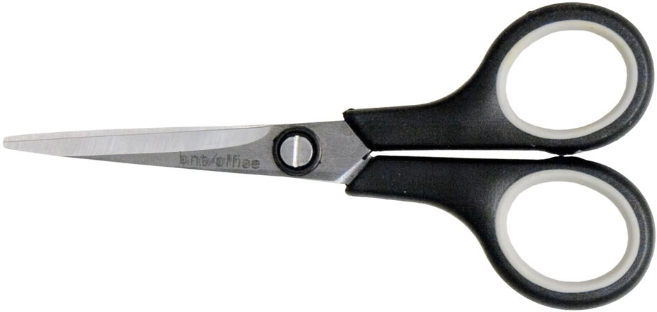 Sax 12,5 cm, svart med gummigrepp