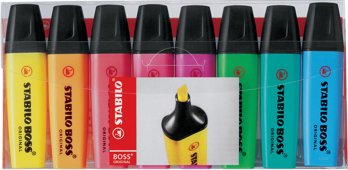 Stabilo Boss överstrykningspennor i etui, 8 st, bl