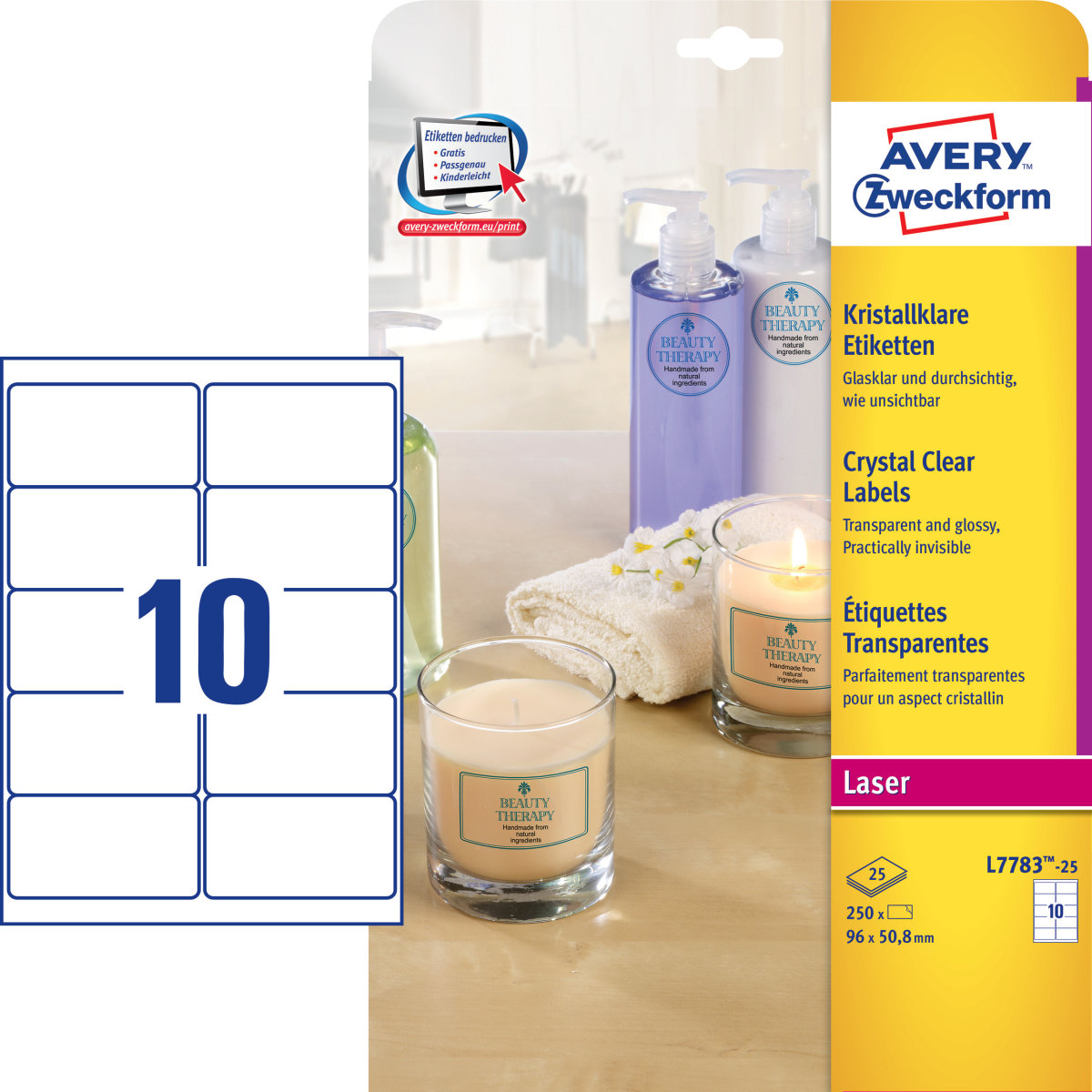 Avery L7783-25 transparenta etiketter, 96 x 50,8 m