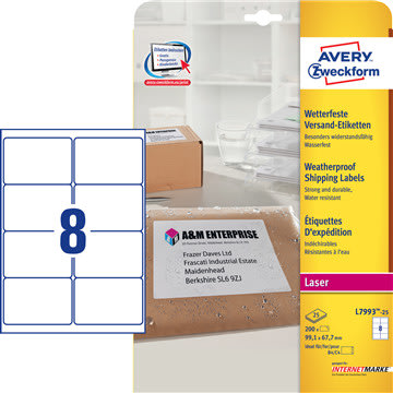 Avery L7993-25 Försändelseetiketter, 99,1x67,7 mm