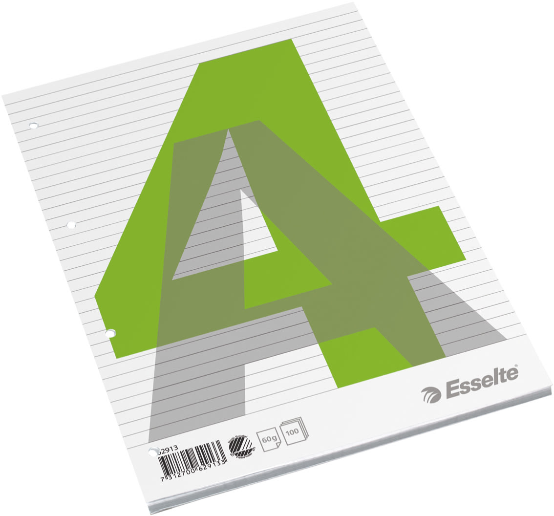 Esselte standardblock A4, linjerat, topplimmat.
