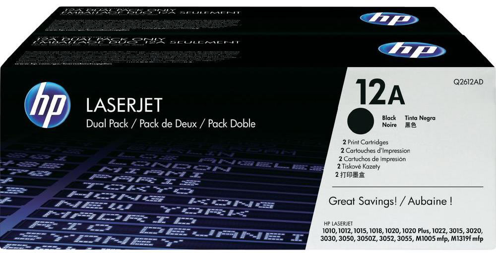 HP 12A/Q2612AD lasertoner, svart, 2000 s dual-pack