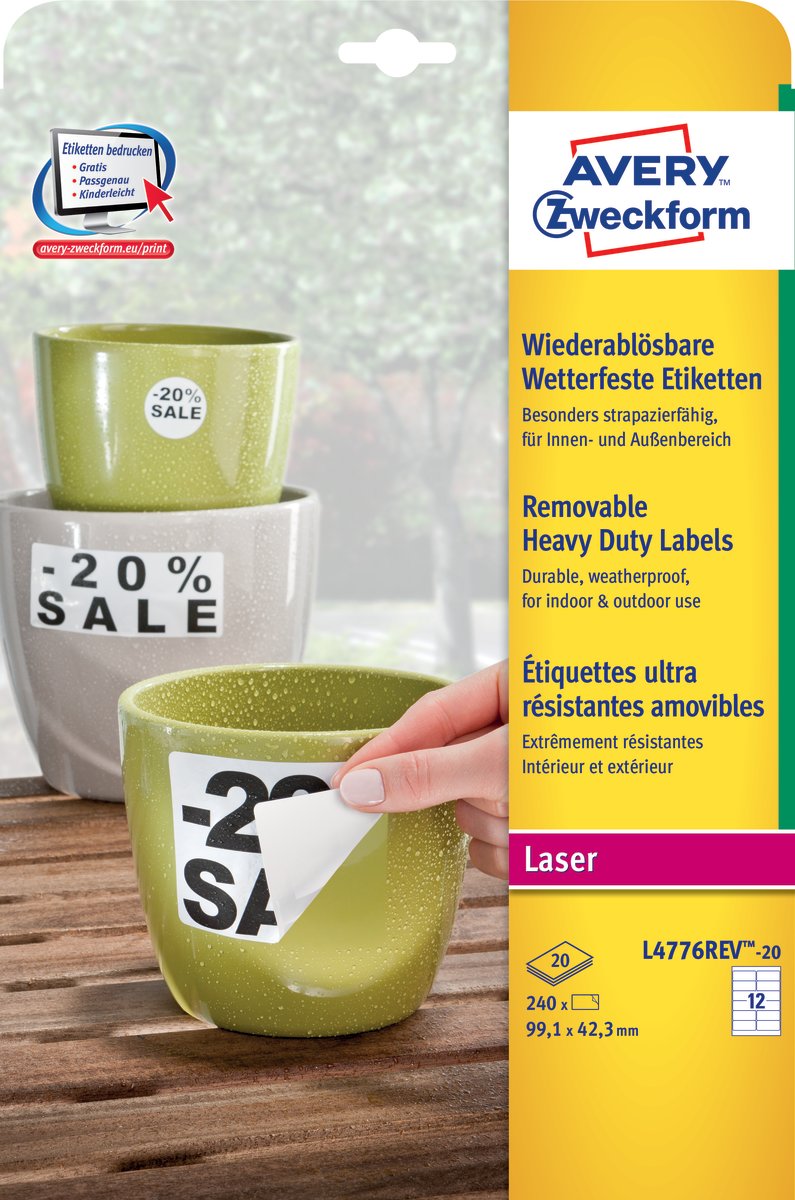 Avery L4776Rev-20 slitstarka etiketter, 99,1x42,3