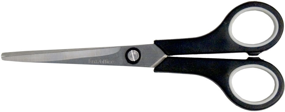 Sax 17 cm, svart med gummigrepp