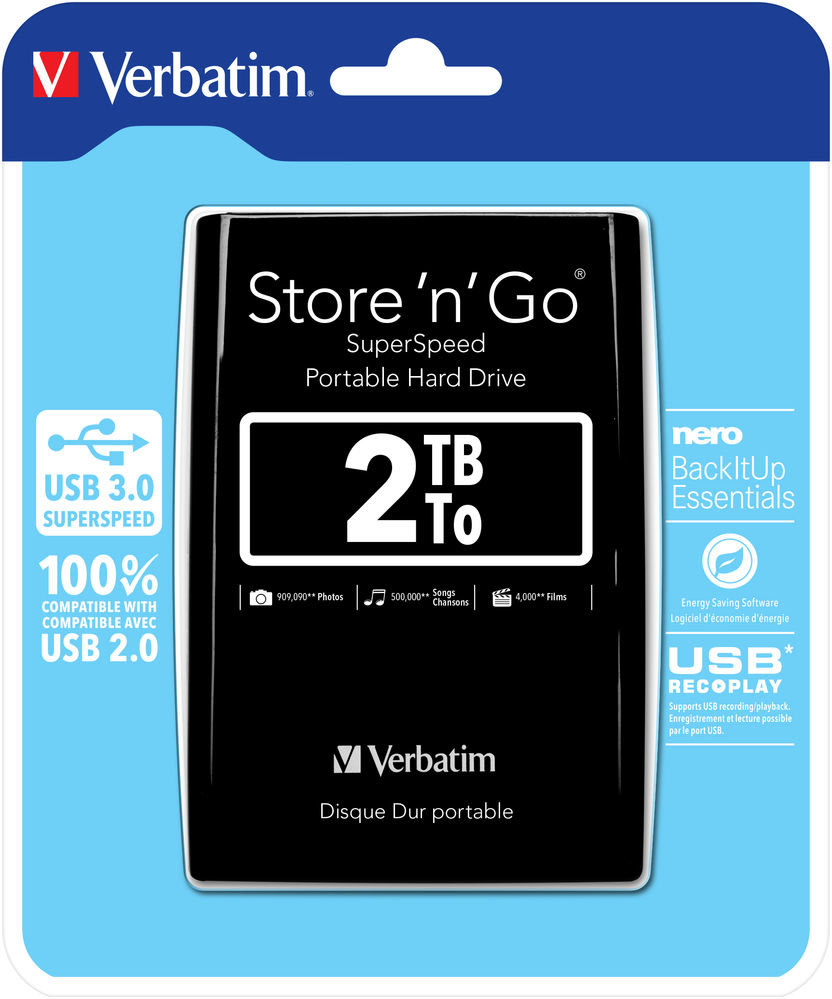Verbatim Store ‘N’ Go 2,5” 2TB USB 3.0, svart