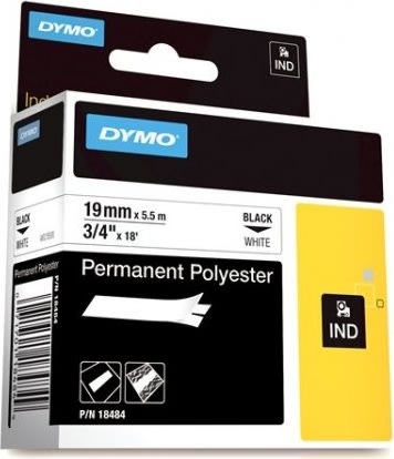 Dymo RHINO Permanent Polyester 19mm, sort på hvid