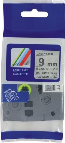 Brother TZe-M921 etikettape, 9 mm, svart på matt s