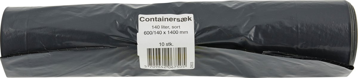 Containersæk 140 liter, 600 x 140 x 1400 mm, sort