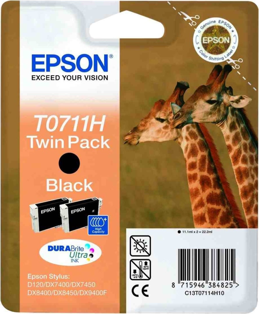 Epson T0711H/C13T07114H10 blækpatron, sort, 2-pak